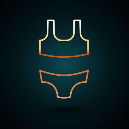 Gold line Summer beach swimsuit icon isolated on dark blue background. Beach women fashion. Vectorのイラスト素材