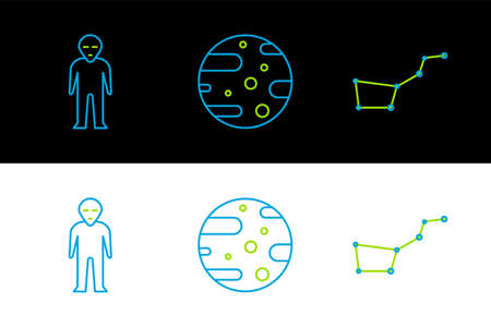 Set line Great Bear constellation, Alien and Satellite dish icon. Vectorのイラスト素材
