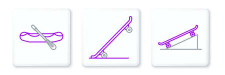 Set line Skateboard on street ramp, Rafting boat and icon. Vectorのイラスト素材
