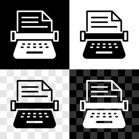 Set Retro typewriter and paper sheet icon isolated on black and white, transparent background. Vectorのイラスト素材
