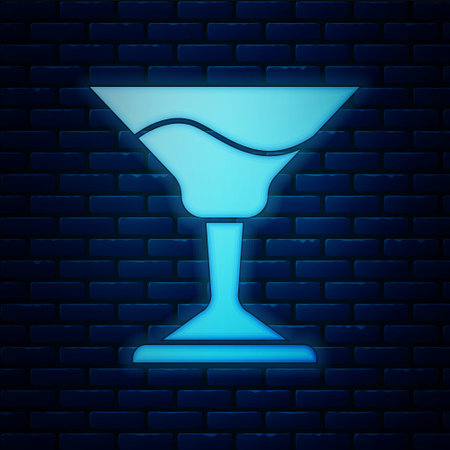 Glowing neon Cocktail icon isolated on brick wall background. Vectorのイラスト素材