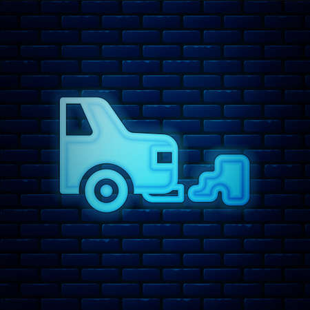 Glowing neon Car exhaust icon isolated on brick wall background. Vectorのイラスト素材