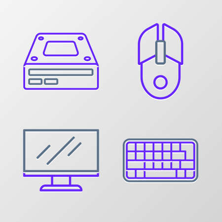 Set line Keyboard, Computer monitor screen, mouse and Optical disc drive icon. Vectorのイラスト素材