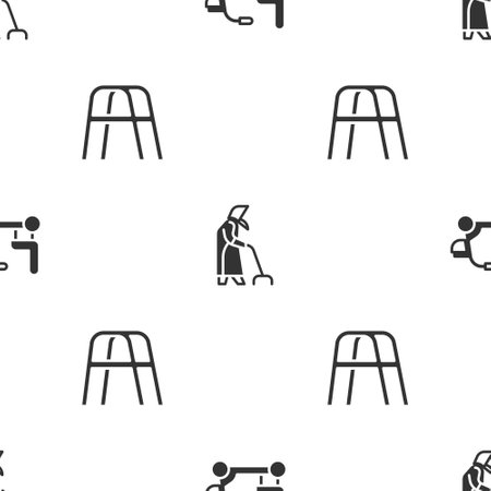Set Electric wheelchair, Grandmother and Walker on seamless pattern. Vectorのイラスト素材
