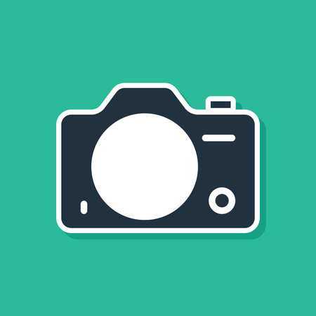 Blue Photo camera icon isolated on green background. Foto camera. Digital photography. Vectorのイラスト素材