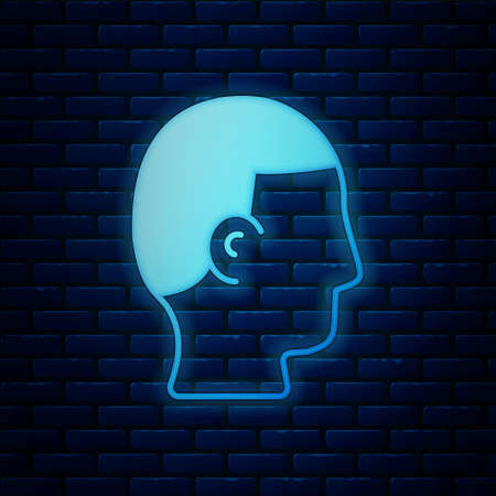 Glowing neon Hairstyle for men icon isolated on brick wall background. Vectorのイラスト素材