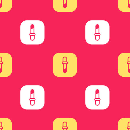 Yellow Pipette icon isolated seamless pattern on red background. Element of medical, chemistry lab equipment. Medicine symbol. Vectorのイラスト素材