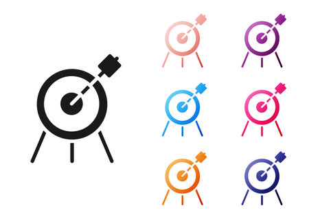 Black Target sport icon isolated on white background. Clean target with numbers for shooting range or shooting. Set icons colorful. Vectorのイラスト素材