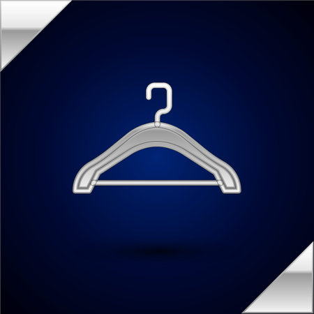 Silver Hanger wardrobe icon isolated on dark blue background. Cloakroom icon. Clothes service symbol. Laundry hanger sign. Vectorのイラスト素材