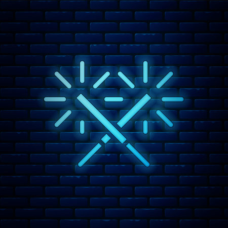 Glowing neon Sparkler firework icon isolated on brick wall background. Festive Christmas sparkler candle lights. Merry Christmas and Happy New Year. Vectorのイラスト素材
