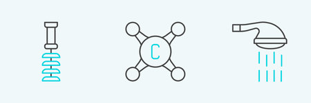 Set line Shower, Toilet brush and Water tap icon. Vectorのイラスト素材