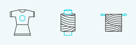 Set line Knitting Woman dress and Sewing thread on spool icon. Vector.のイラスト素材