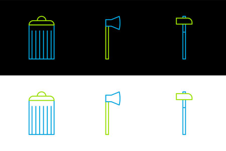 Set line Hammer Trash can and Wooden ax icon. Vector.のイラスト素材