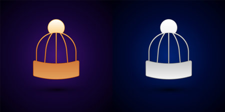 Gold and silver Winter hat icon isolated on black background. Vectorのイラスト素材