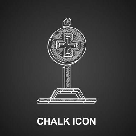 Chalk Medical map pointer with cross hospital icon isolated on black background. Vectorのイラスト素材