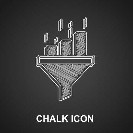 Chalk Sales funnel with chart for marketing and startup business icon isolated on black background. Infographic template. Vectorのイラスト素材