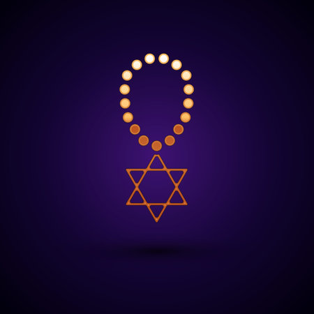 Gold Star of David necklace on chain icon isolated on black background. Jewish religion symbol. Symbol of Israel. Jewellery and accessory. Vectorのイラスト素材