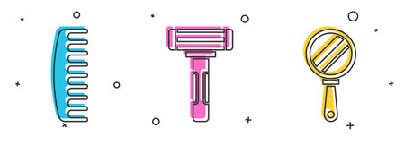 Set Hairbrush, Shaving razor and Hand mirror icon. Vectorのイラスト素材