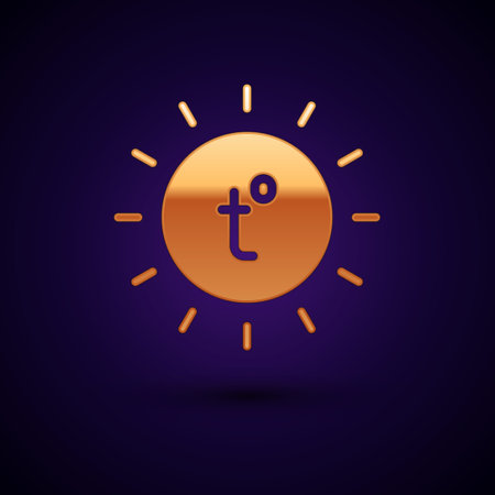 Gold Sun icon isolated on black background. Summer symbol. Good sunny day. Vectorのイラスト素材