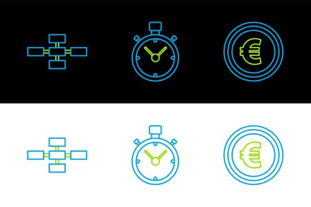 Set line Coin money with euro symbol, Business hierarchy organogram chart infographics and Stopwatch icon. Vectorのイラスト素材