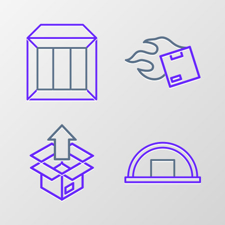Set line Warehouse, Unboxing, Carton cardboard and icon. Vectorのイラスト素材