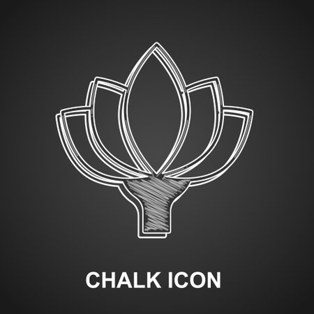 Chalk Lotus flower icon isolated on black background. Vectorのイラスト素材