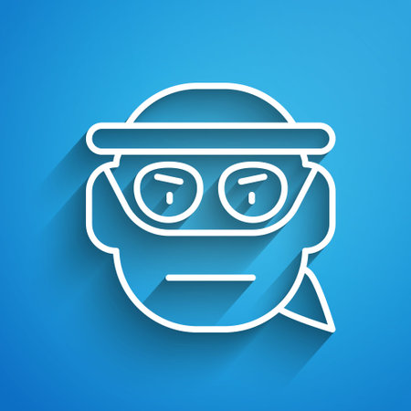 White line Bandit icon isolated on blue background. Long shadow. Vectorのイラスト素材
