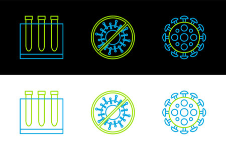Set line Virus, Blood test and virus and Stop icon. Vectorのイラスト素材