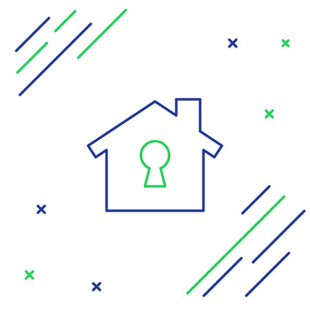Line House under protection icon isolated on white background. Home and shield. Protection, safety, security, protect, defense concept. Colorful outline concept. Vectorのイラスト素材