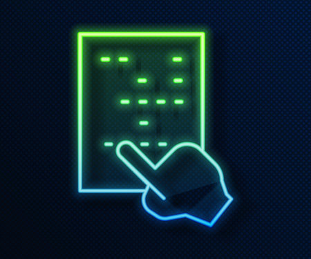 Glowing neon line Braille icon isolated on blue background. Finger drives on points. Writing signs system for blind or visually impaired people. Vectorのイラスト素材