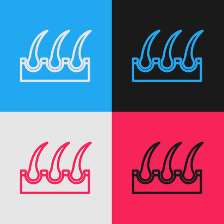 Pop art line Human hair follicle icon isolated on color background. Hair care treatment. Vectorのイラスト素材