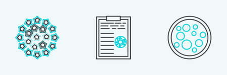 Set line Virus, and Clipboard with blood test results icon. Vectorのイラスト素材