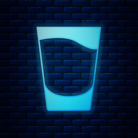 Glowing neon Shot glass icon isolated on brick wall background. Vectorのイラスト素材