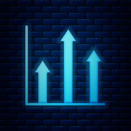 Glowing neon Pie chart infographic icon isolated on brick wall background. Diagram chart sign. Vectorのイラスト素材