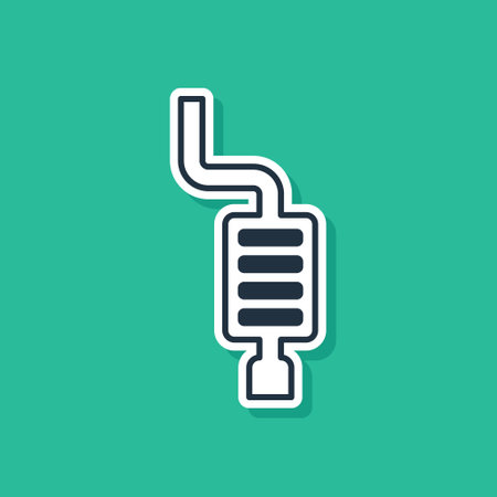 Blue Car muffler icon isolated on green background. Exhaust pipe. Vectorのイラスト素材