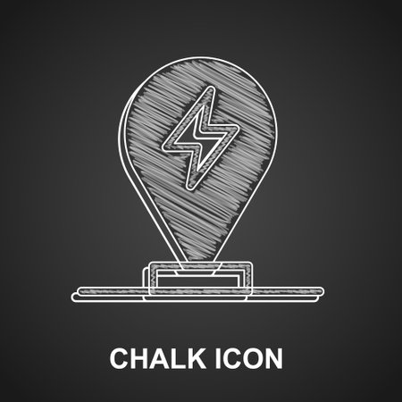 Chalk Charging parking electric car icon isolated on black background. Vectorのイラスト素材