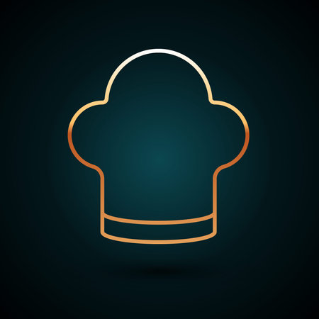 Gold line Chef hat icon isolated on dark blue background. Cooking symbol. Cooks hat. Vectorのイラスト素材
