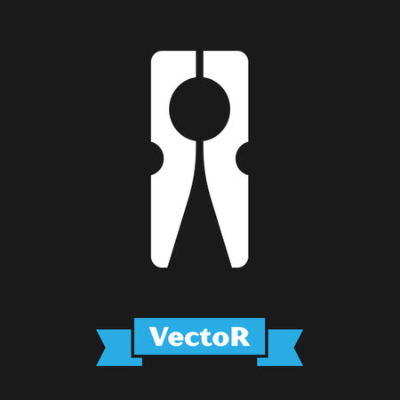 White Old wood clothes pin icon isolated on black background. Clothes peg. Vectorのイラスト素材