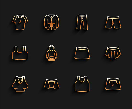 Set line Undershirt, Men underpants, T-shirt, Skirt, Hoodie, and icon. Vectorのイラスト素材