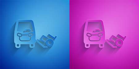 Paper cut Disabled car icon isolated on blue and purple background. Paper art style. Vectorのイラスト素材