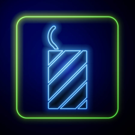 Glowing neon Firework rocket icon isolated on blue background. Concept of fun party. Explosive pyrotechnic symbol. Vectorのイラスト素材