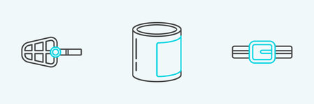 Set line Collar with name tag, Dog muzzle and Canned food icon. Vectorのイラスト素材