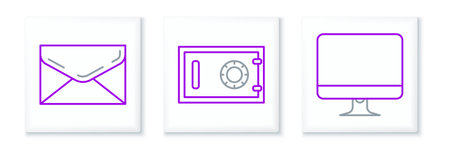 Set line Computer monitor screen, Envelope and Safe icon. Vectorのイラスト素材