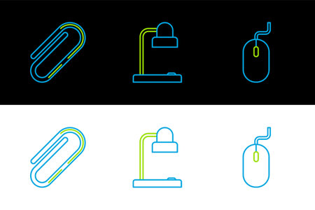 Set line Computer mouse, Paper clip and Table lamp icon. Vectorのイラスト素材