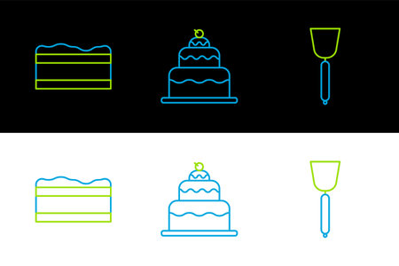 Set line Spatula, Brownie chocolate cake and Cake icon. Vectorのイラスト素材