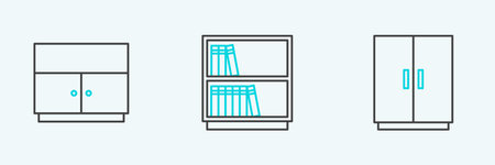 Set line Wardrobe, and Library bookshelf icon. Vectorのイラスト素材