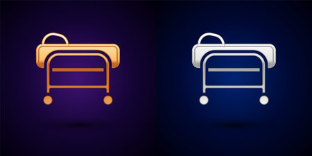 Gold and silver Stretcher icon isolated on black background. Patient hospital medical stretcher. Vectorのイラスト素材