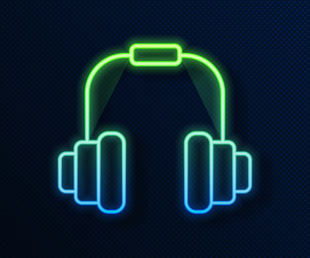 Glowing neon line Headphones icon isolated on blue background. Earphones. Concept for listening to music, service, communication and operator. Vectorのイラスト素材