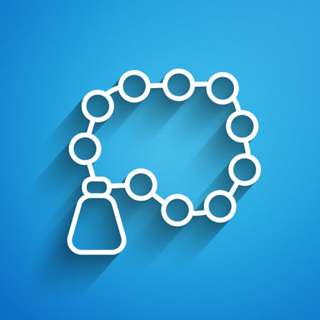 White line Rosary beads religion icon isolated on blue background. Long shadow. Vectorのイラスト素材