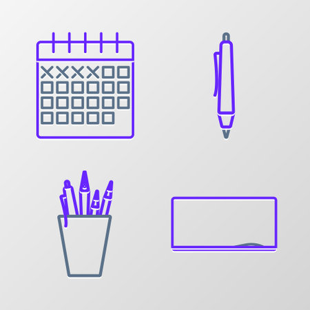 Set line Chalkboard, Pencil case stationery, and Calendar icon. Vectorのイラスト素材